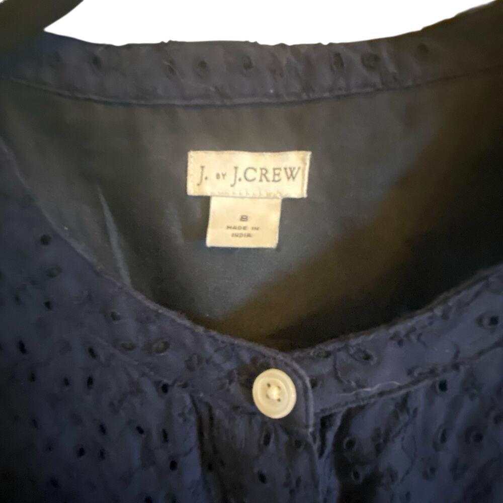 J. Crew Navy Blue Eyelet Shirt Dress Size 8 Sleeveless Summer Fit & Flare - Picture 12 of 16